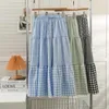 Kjolar harajuku koreansk medium lång för kvinnor sommar vintage kjol mode pläd mångsidiga damer kausal hög midja
