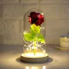 Flores decorativas eternas capa de vidro de flor ornamentos rosa artificial com led para sempre rosa dia dos namorados do dia dos namorados decoração de casa
