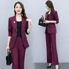 Women's Two Piece Pants Spring 2023 Slim Fit Fashion Temperament Professional Suit Women 2 Sets Business Blazer Jacket Coat Fuchsia