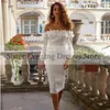 Party Dresses White Flower Off-The-Shoulder Fulle Sleeve Evening For Dinner Sheath Straight Bridal Gowns 2023 Summer Boat Neck