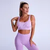 Completo da yoga a costine Set da yoga Tuta Abbigliamento sportivo Ensemble Donna 2 pezzi Abbigliamento da palestra per donna Senza cuciture Allenamento in palestra Fitness Crop Top Leggings 230526