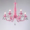 Lustres Moderne Rose Lampe Suspendue Cristal Pour Chambre Filles Princesse Enfants Fer LED Lustre De Mariage Décoration Éclairage