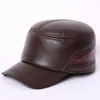 Ball Caps Men's Genuine Leather Cap Hat Adult Thermal Ear Protection Male Baseball Adjustable B-7277