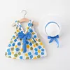 Girl Dresses Summer Outfit Toddler Fashion Cartoon Cute Print Cotton Baby Princess Dress Sunhat Born Clothes Set