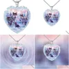 Pendentif Colliers En Forme De Coeur Cristal Verre Neige Loup Roi Famille Collier Femmes Religieux Amet Accessoires Fête Bijoux Fille Goutte Dhpvh