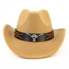 Chapeau de Cowboy Western Vintage avec tête de taureau femmes hommes couleur unie Jazz Fedora chapeaux Protection solaire extérieure équitation Panama casquette