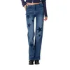 Damenjeans American Street Retro-Stil Frauen ausgestellte Denim-Hosen Casual Star Patchwork Stretchy Bell-Bottom-Taschen für Streetwear