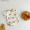 Rompers Cute Cartoon Tiger Design Babykläder Nyfödd kort ärm Summer Romper+Hat Set T230529