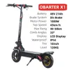 Nouveau scooter électrique OBATER X1 adultes 53KM/H E Scooter 10 pouces tout-terrain trottinette moteur arrière 48V1000W21AH pliable E-Scooter