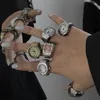 Cluster Ringe Vintage Punk Fingeruhr Mini Gummiband Legierung Uhren Paar Schmuck Uhr Retro Römische Quarz Frauen Mädchen