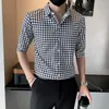 Camicie casual da uomo coreano pied de poule uomo 2023 estate mezza manica camicia sottile streetwear abbigliamento per feste sociali chemise homme