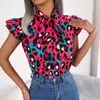 Women's Blouses Summer Tops Blouse Dames Casual Leopard Print Lace Up Bow Collar Chiffon Shirt Top Fashion Elegante vrouwen Flying Sleeve