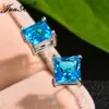 Stud 4567MM Cristal Stone Square Stud Brincos Para Mulheres Homens Princesa Aqua Blue Zircon Orelha De Casamento Brincos Festa Jóias Cz J230529