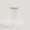 Tumbler de vidro de sublimação de 32 onças de 40 onças com maçaneta de bambu em branco Canecas de vidro transparente de bambo