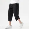 Мужские шорты стильные укороченные брюки эластичная талия широкая нога удобные брюки нерегулярные подол.