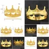 Headpieces TS0314A Europeu e American Mens Kings Crown Princes Golden Retro Performance Pageant Decoração Queens Aniversário Dhszy
