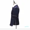 Moda-3 Parça (Ceket+Yelek+Pant) Özel Yapımı Nevy Mavi Erkekler Takım Takım Made Düğün Erkek Slim Fit Plaid Business Smokedo