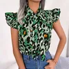 Women's Blouses Summer Tops Blouse Dames Casual Leopard Print Lace Up Bow Collar Chiffon Shirt Top Fashion Elegante vrouwen Flying Sleeve