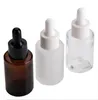 30 ml glazen fles platte schouder mat/transparant/barnsteen ronde etherische olie serum druppelaar fles draagbare lege cosmetische flessen