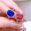 Cluster Rings S925 Silver 8 10 Pillow Shaped Pigeon Blood Red Egg Micro-embedded Ring Is In Europe And America