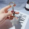 Key Rings Cute Shiny Crystal Star Keychain Holder Leather Hanging Rope Rhinstone Car Keyring Korean Fashion Bag Charm Pendant Jewelry Gift G230526