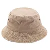 Bérets Vintage coton lavé seau chapeau Hip Hop pour femmes couleur unie Jean casquette de pêche en plein air voyage soleil large bord plat haut plage