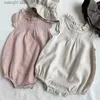 Rompers Baby Girl Pintuck Frill Bodysuit New Summer Newborn Toddler Outfit Clothes Infant Cotton Linen Sleeveless Tops Bloomers T230529