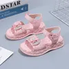 Sandalet Bebek Bebek Sandalet Platformu Flats Prenses Yaz Bowtie Rhinestone Ayakkabı 21-36 Bej Pembe Çocuk Ayakkabı Moda