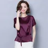 Kvinnors blusar koreanska vilda eleganta raglan ärm chiffon toppar sommar kvinnor mode casual spets upp konstgjord siden skjorta acetat satin