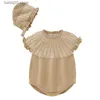 Pagliaccetti Vestiti per bambini Neonati Ragazzi Ragazze Tute Carino Ruffles Tute lavorate a maglia senza maniche + Cappelli 2 pezzi Set Autunno Abbigliamento per bambini T230529