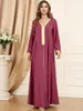 Ethnische Kleidung Abaya für Frauen Ramadan islamisches arabisches Kleid Damen V-Ausschnitt langärmelige muslimische Mode lose Dubai Türkei Rot