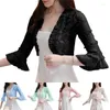 Women's Blouses Womens Lightweight Floral Lace Shrug Tops 3/4 Sleeve Open Front Cardigans Thin Soft Drape Cropped 10CD