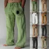 Pants Men's new summer casual daily wear solid full length soft linen pants mid waist pockets Drstring Trousers street clothing cool nice P230529