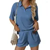 Women's Tracksuits 2 Pieces Waffle Knit Sleepwear Women Pajamas Sets Short Sleeve Top And Shorts 10CD