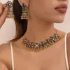 Naszyjnik Ustaw vintage moda złoty choker dla kobiet rhinestone okrągły dzwon