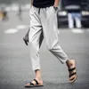 Mäns byxor 2023 Spring Plaid ankellängd män Sweatpants Casual Linen Joggers Trousers 3 färger M-3XL AYG226