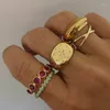 Rings cluster cluster vintage banhado a ouro de listra solar start starlet redondo anel superior para mulheres com cz pedra chic minimalista pesado