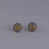 Stud Earrings FNJ 9mm Round Fu 925 Silver Original Pure S925 Sterling Earring For Women Jewelry