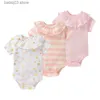 Barboteuses 3 pièces 2022 nouveau-né bébé fille vêtements coton à manches courtes été 0-12M infantile body couleur unie Bebes T230529