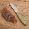 High Quality G2561 Survival Straight Knife 440C Satin Blade Full Tang Linen Handle Outdoor Camping Hiking Fishing Fixed Blade Knives with Leather Sheath