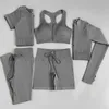 Yoga Outfit 2/3/5PC Women's Tracksuit Seamless Yoga Set Workout Sportswear Gym Clothing Drawstring High Waist Leggings Fitness Sports Suits 230526