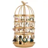Jewelry Pouches Bird Cage Rack Four-tier Golden Earring Rotating Display Storage