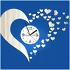 Wall Clocks Acrylic Mirror Clock Love Shaped Digital Diy 3D Sticker Home Office Decor Opp Bag Drop Delivery Garden Dhd0D