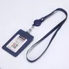 Porte-cartes Badge de travail Titulaire d'affaires Hommes Femmes Travailleur avec corde Rétractable Mode PU Cuir Employé Nom ID Case Longe