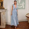Sukienki imprezowe cienia niebieska o długości podłogowej otwarta tył wieczór Luksusowy luksus 2023 szarfy rękawów