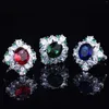 Cluster Rings Luxury Green/Blue/Red Oval Stone Zircon Adjustable Ring Bridal Wedding Party Jewelry Costume Accessories Gift For Girl