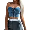 Damen Tanks Frauen Denim Tube Tops Korsett Sommerkleidung 2023 trägerlos Kreuz Krawatte vorne schlank Bandeau Crop Sexy Club Y2k Streetwear