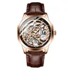 Watch Men's Business stainless steel case leather strap hollow movement flywheel AILANG8653