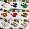 2023 Designer Women G Slippers Platform Slides Luxury Double G Letter Högklackade tjocka botten tofflor Fashion äkta läder yttersula Högkvalitativ klänningskor