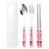 Servis uppsättningar Strawberry Set Korean Chopsticks Spoon Fork Cutlery Portable Travel Stainless Steel Table Kök